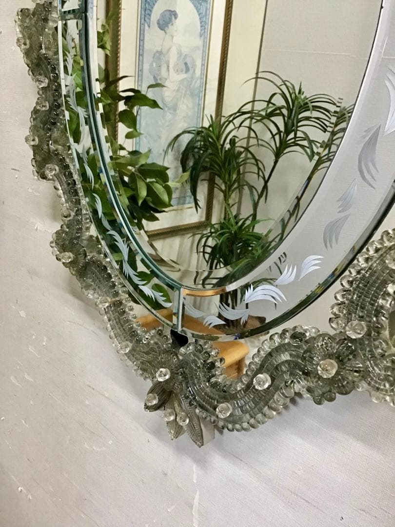 管256☆イタリア製ほ☆アンティーク☆ヴェネチアンガラス☆壁掛けミラー