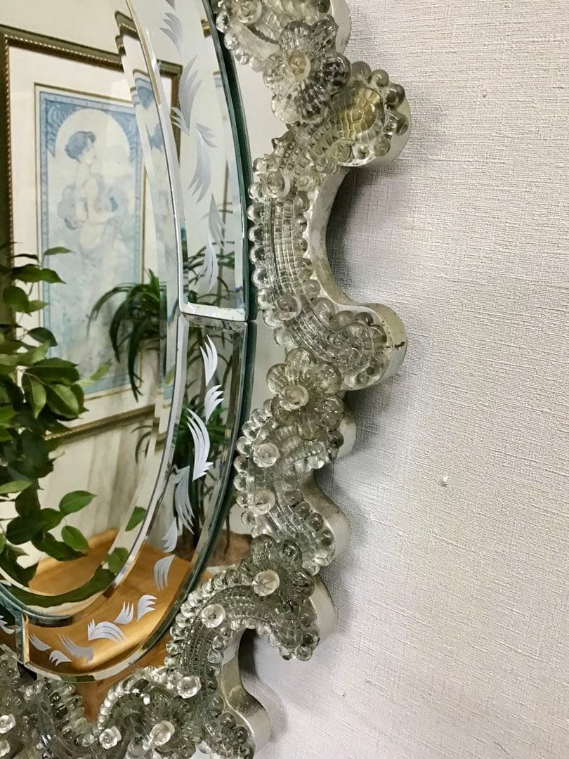 管256☆イタリア製ほ☆アンティーク☆ヴェネチアンガラス☆壁掛けミラー