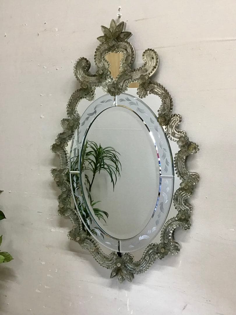 管256☆イタリア製ほ☆アンティーク☆ヴェネチアンガラス☆壁掛けミラー