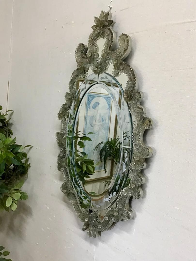 管256☆イタリア製ほ☆アンティーク☆ヴェネチアンガラス☆壁掛けミラー