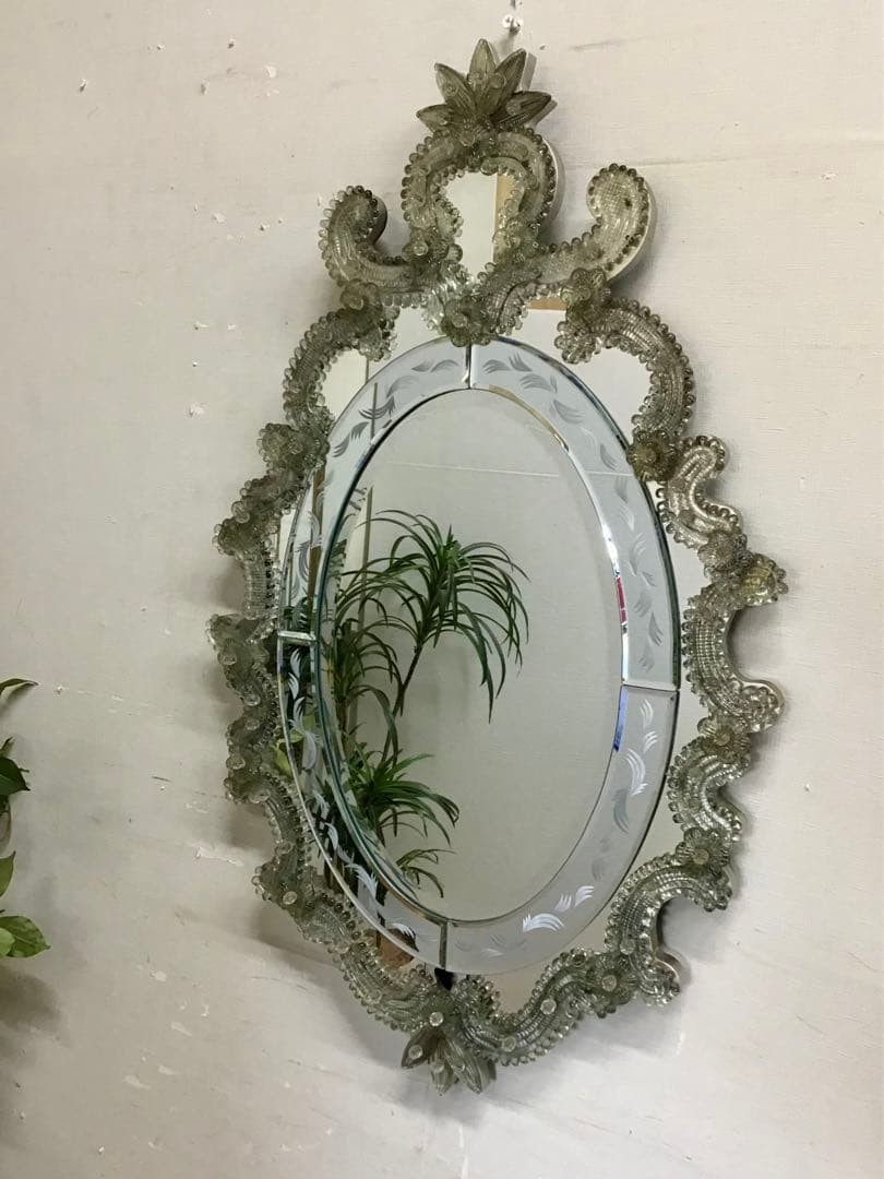 管256☆イタリア製ほ☆アンティーク☆ヴェネチアンガラス☆壁掛けミラー