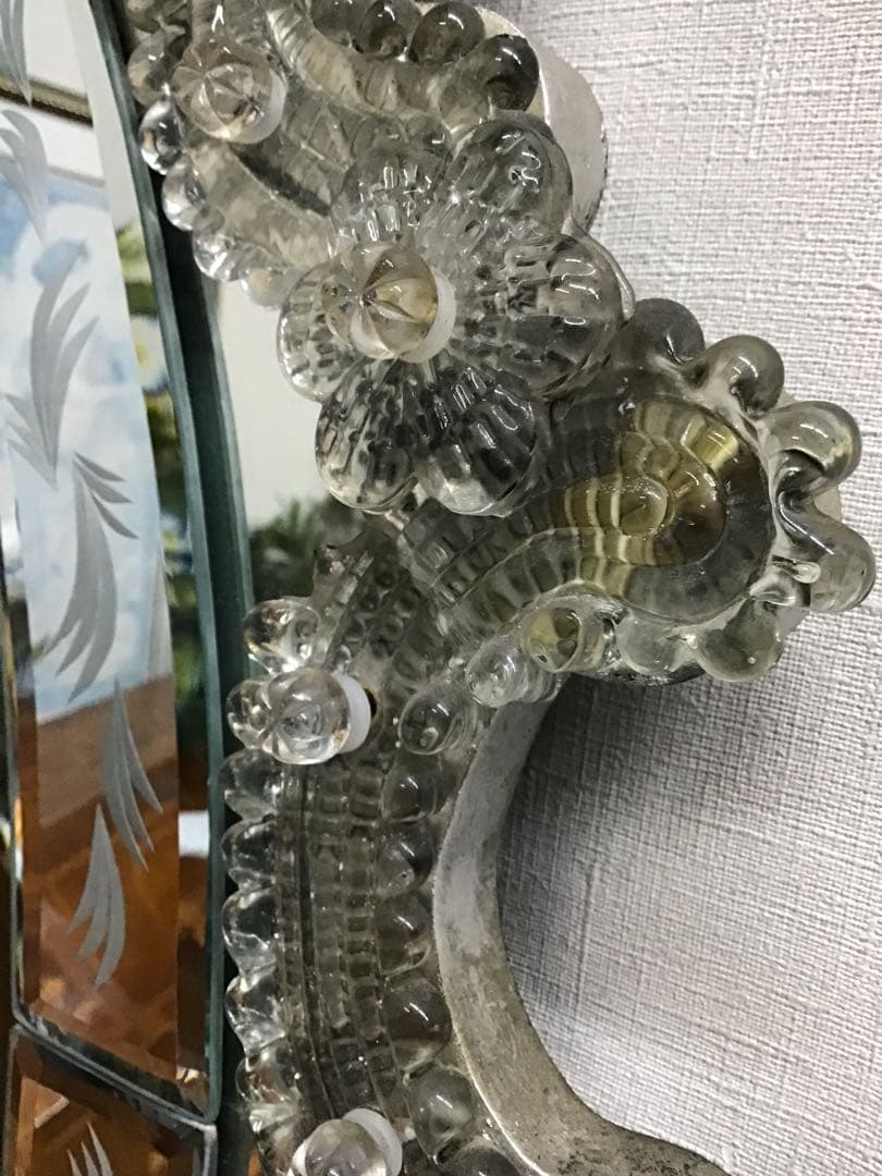 管256☆イタリア製ほ☆アンティーク☆ヴェネチアンガラス☆壁掛けミラー