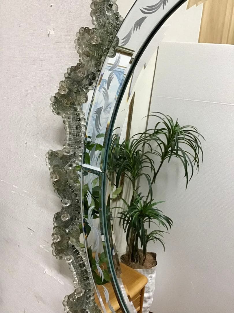 管256☆イタリア製ほ☆アンティーク☆ヴェネチアンガラス☆壁掛けミラー