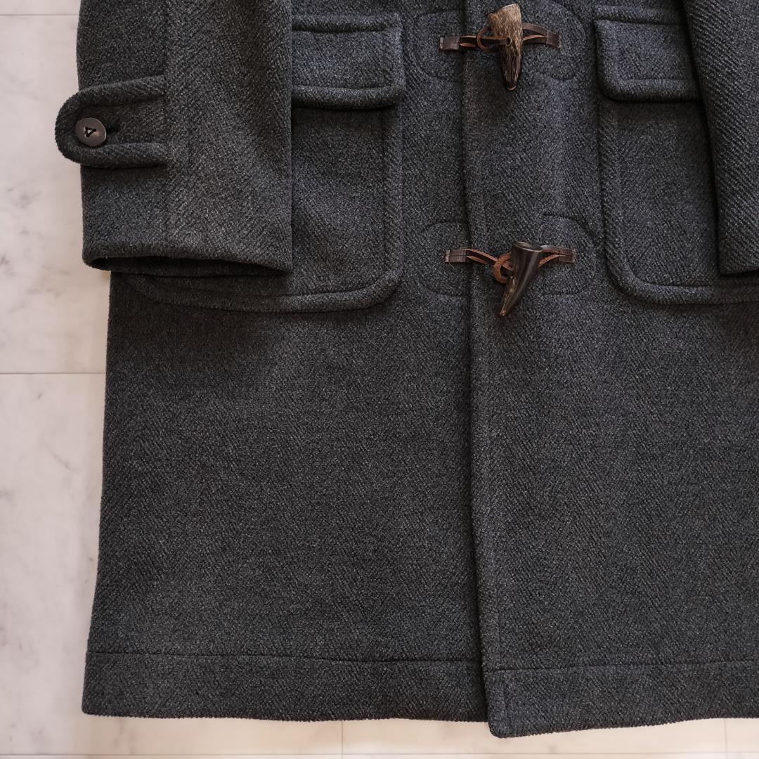 希少 moorbrook生地 ウールヘリンボーンダッフルコート チャコールグレー