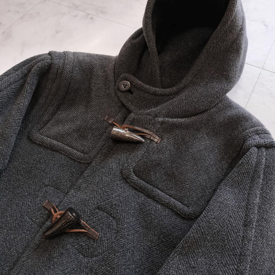 希少 moorbrook生地 ウールヘリンボーンダッフルコート チャコールグレー