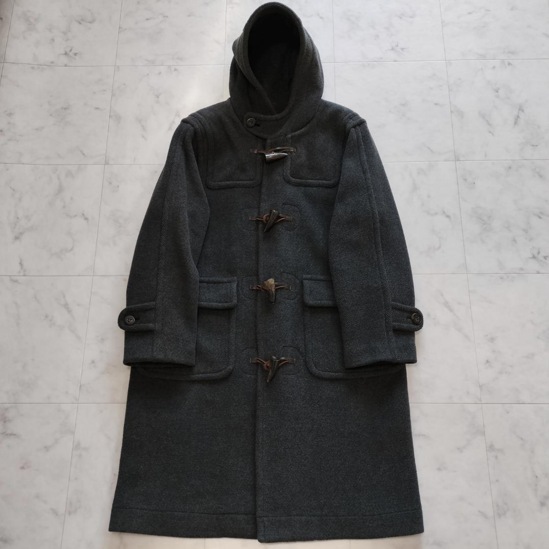 希少 moorbrook生地 ウールヘリンボーンダッフルコート チャコールグレー