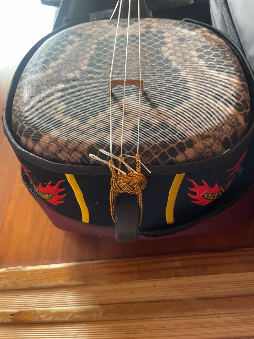 沖縄三線 紫ケース・クリップチューナー・入門本 付き　ドラゴン刺繍入り