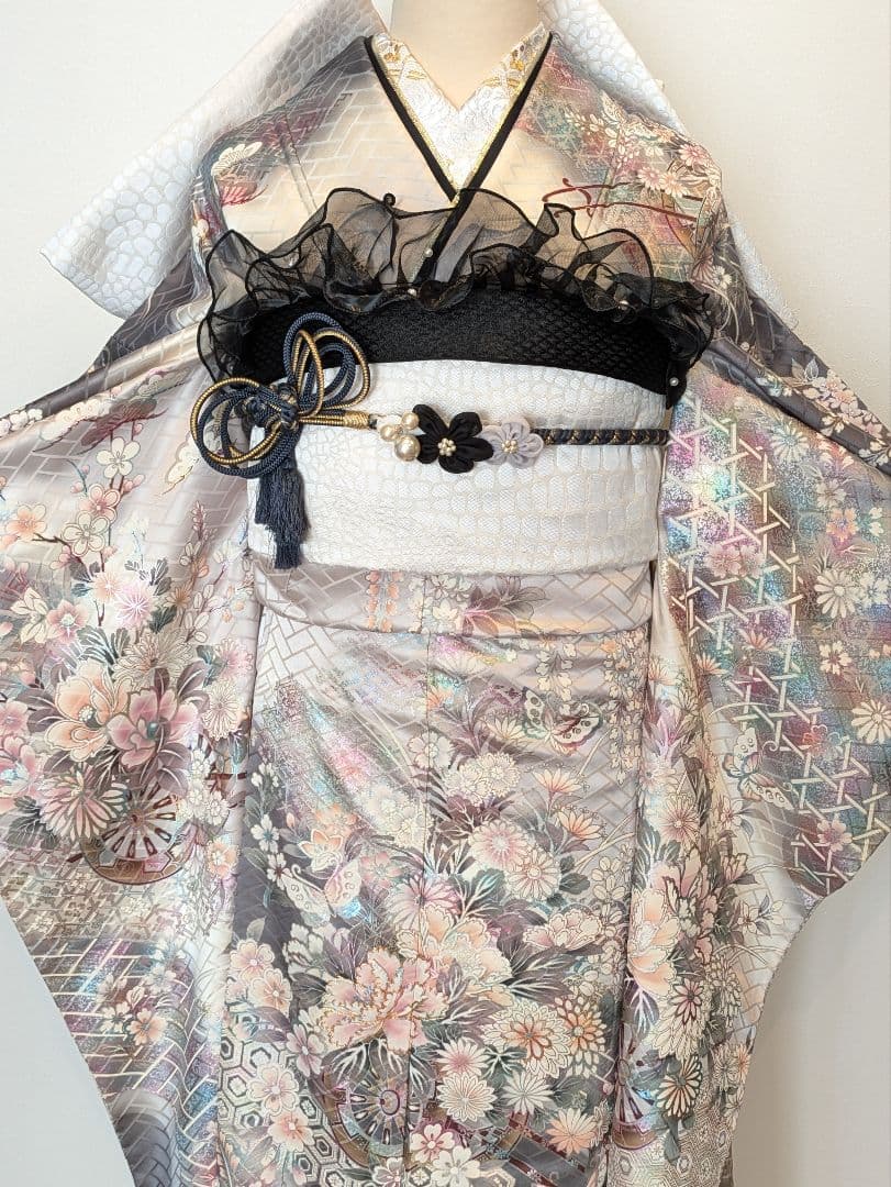 振袖フルセット 身丈171裄66 暈し染め 金銀彩 グレー 逸品 成人式