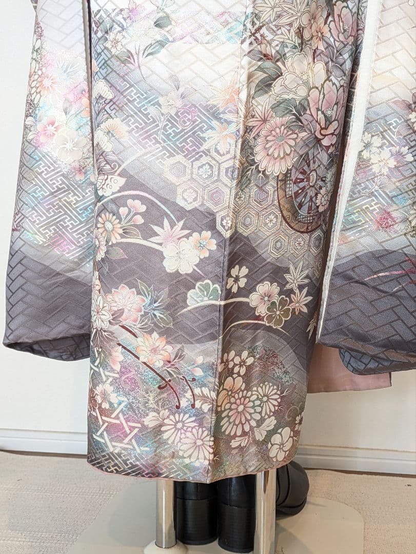 振袖フルセット 身丈171裄66 暈し染め 金銀彩 グレー 逸品 成人式