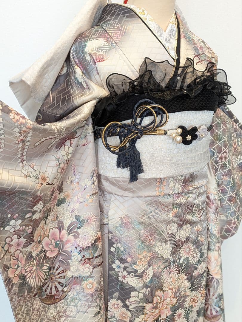 振袖フルセット 身丈171裄66 暈し染め 金銀彩 グレー 逸品 成人式