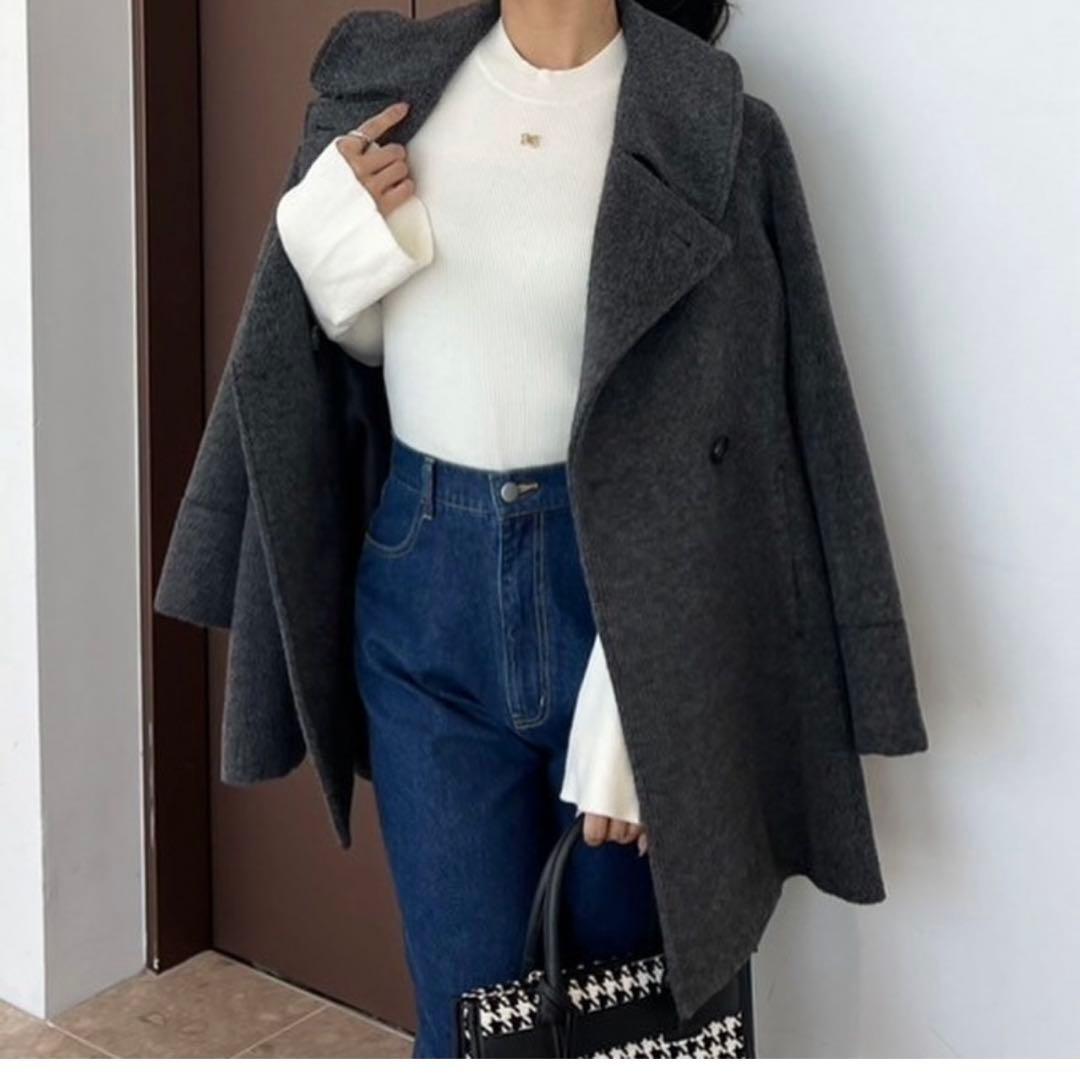 anmille フレアAラインコート　チャコール　グレー