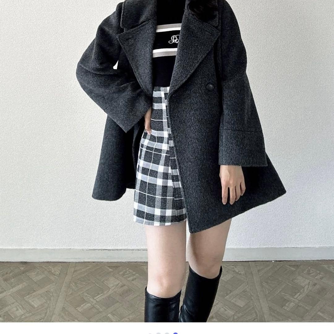 anmille フレアAラインコート　チャコール　グレー