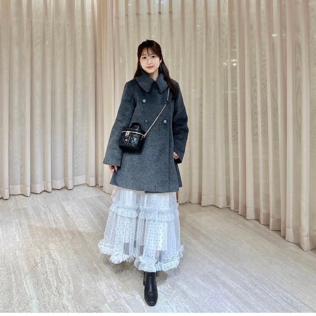 anmille フレアAラインコート　チャコール　グレー