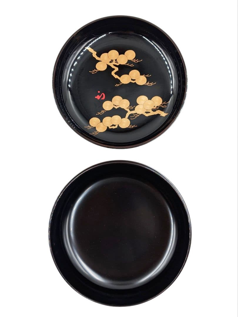 表千家【尋牛斎書付】【平安宗章】『溜塗ロクロ目 内唐松蒔絵 食籠』在花押 共箱