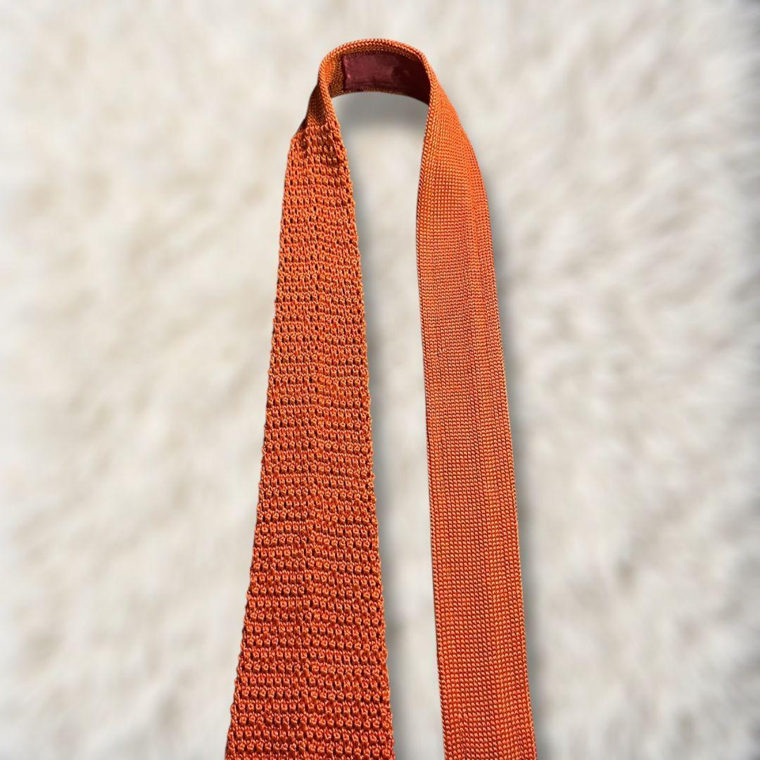 【極美品✨】エルメス ニットタイ ソリッド オレンジ H刺繍 現行タグ ネクタイ