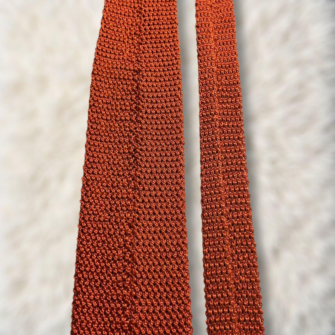 【極美品✨】エルメス ニットタイ ソリッド オレンジ H刺繍 現行タグ ネクタイ