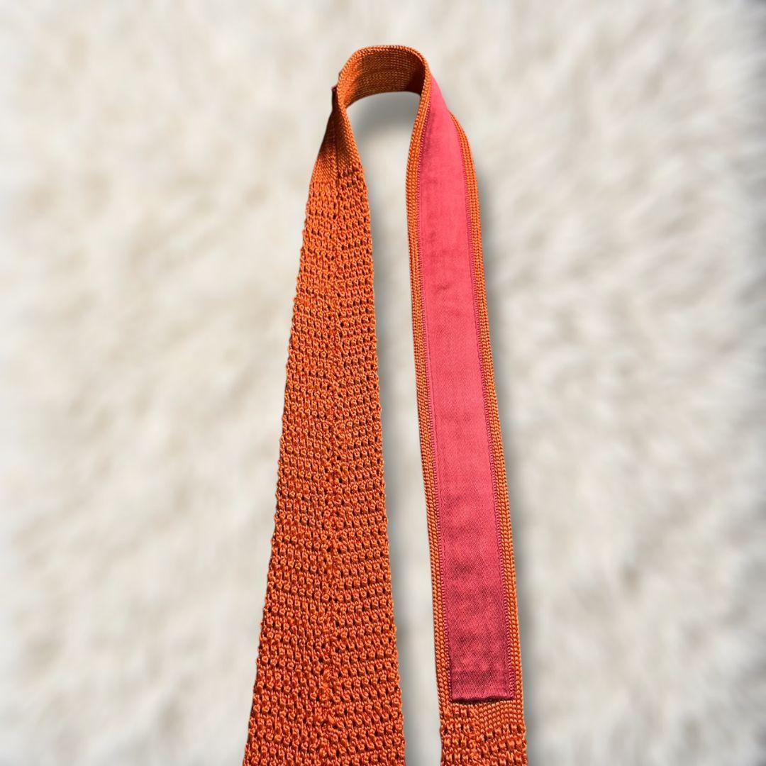 【極美品✨】エルメス ニットタイ ソリッド オレンジ H刺繍 現行タグ ネクタイ