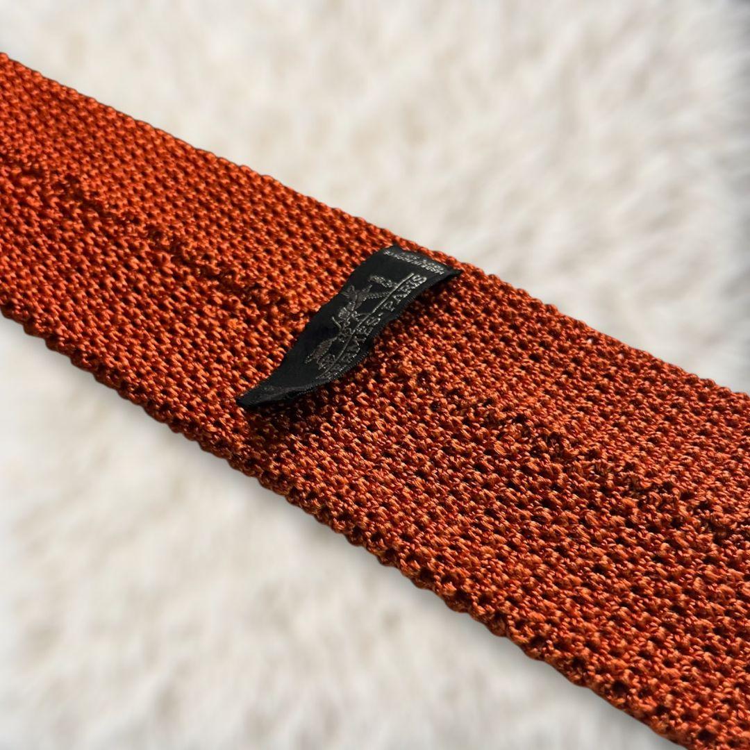 【極美品✨】エルメス ニットタイ ソリッド オレンジ H刺繍 現行タグ ネクタイ