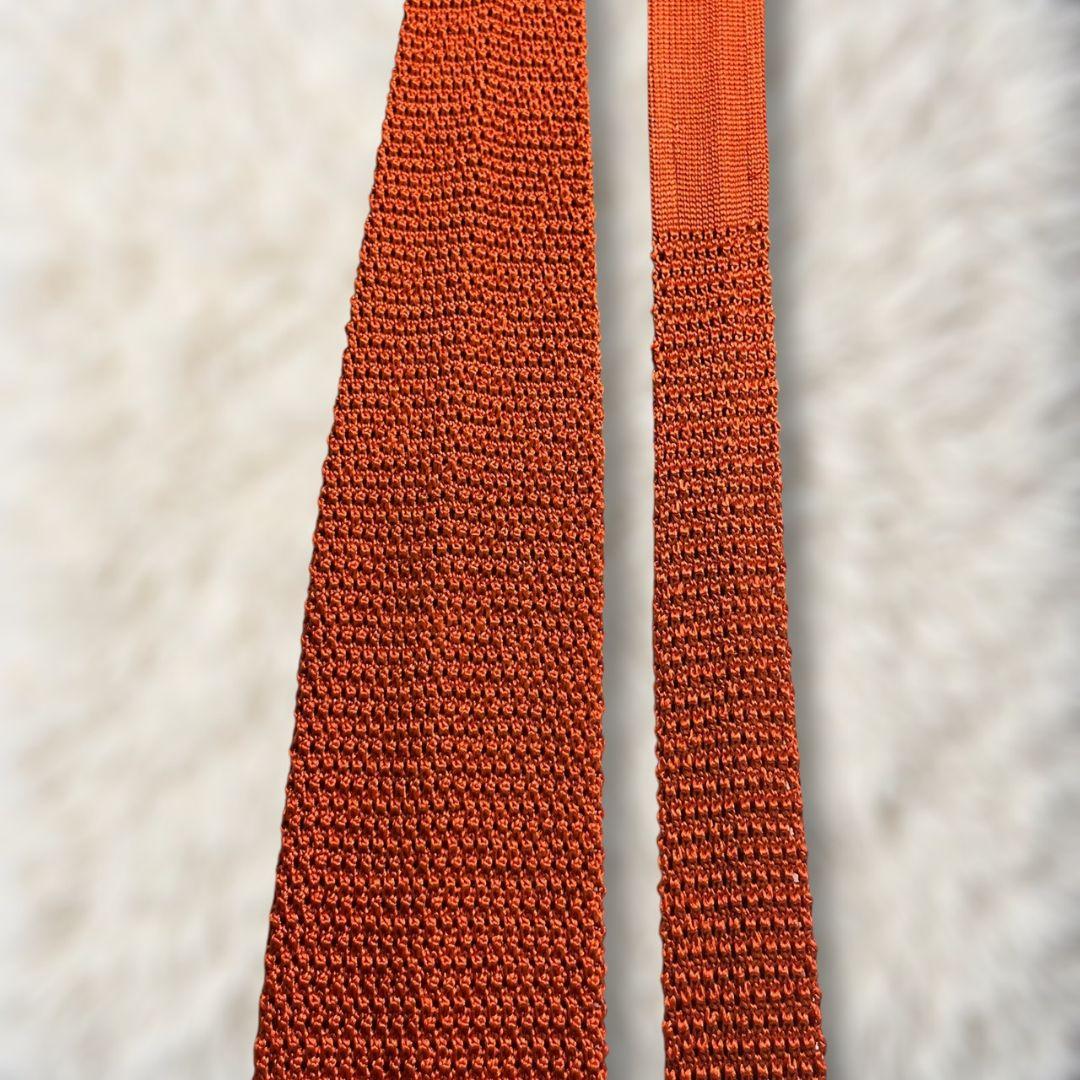 【極美品✨】エルメス ニットタイ ソリッド オレンジ H刺繍 現行タグ ネクタイ