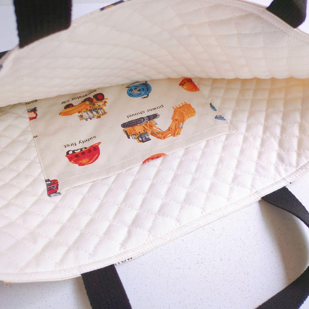 【asa】はたらく車のレッスンバッグ　シューズバッグ　内布キルティング