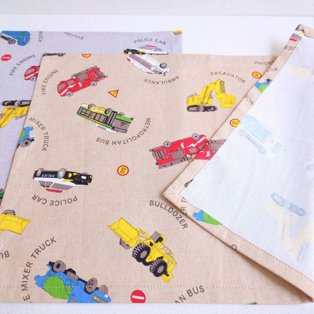 【asa】はたらく車のレッスンバッグ　シューズバッグ　内布キルティング