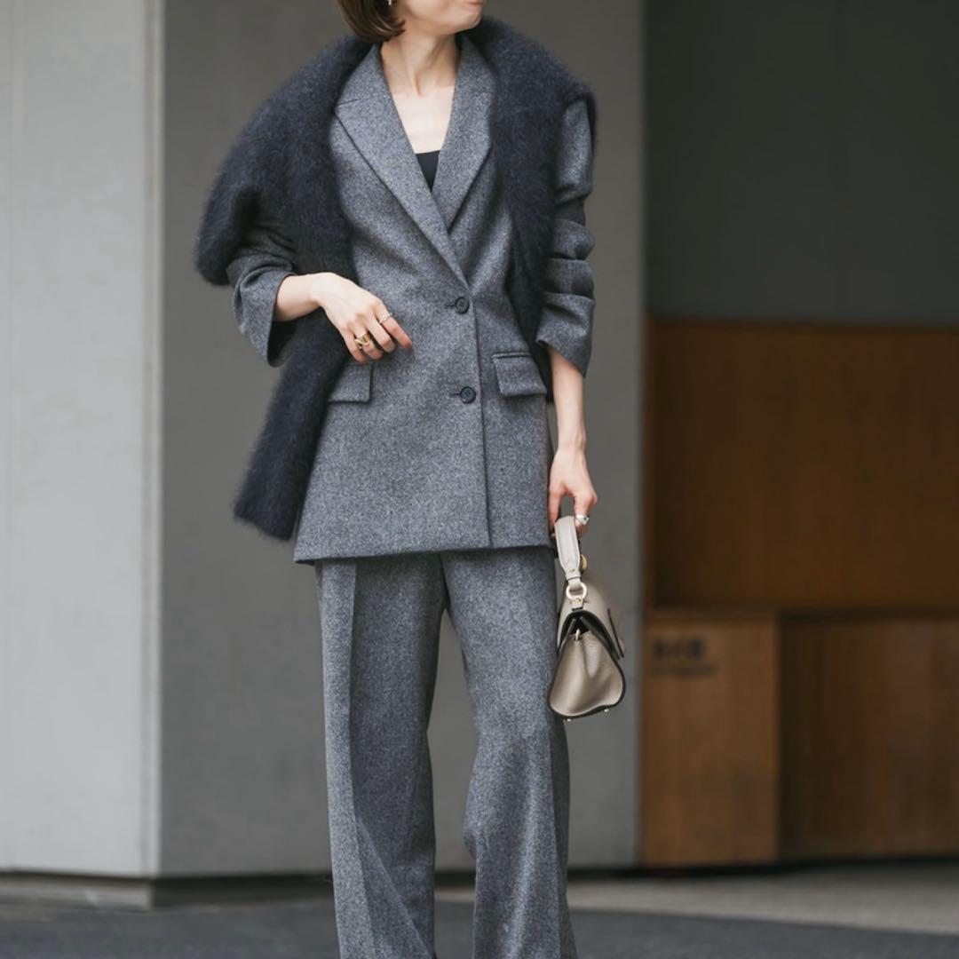 ※omachi※NOBLE トップツイード2WAYダブルジャケット グレー