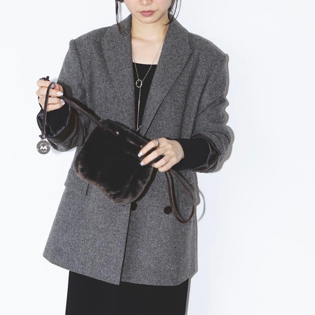 ※omachi※NOBLE トップツイード2WAYダブルジャケット グレー