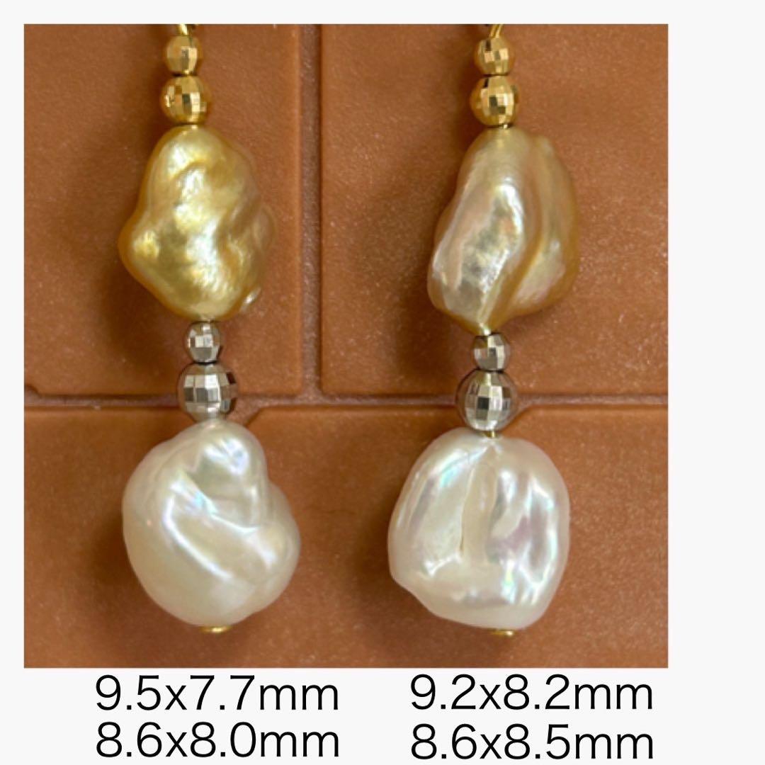 (M0123-1)K18南洋白蝶、南洋ゴールデンケシパールぶら下がりピアス