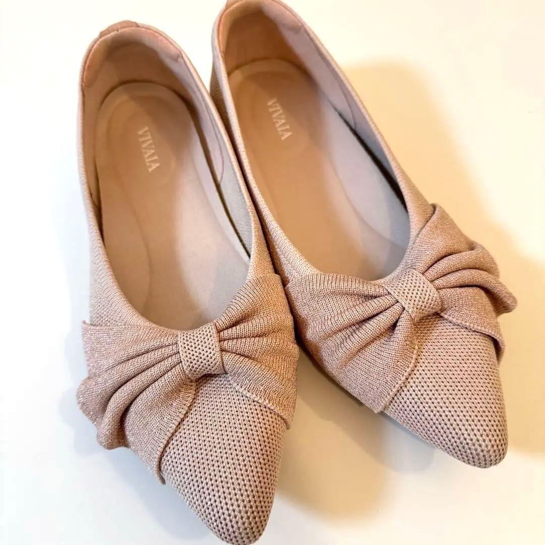 【美品・洗濯済み】VIVAIA ポインテッドトゥ リボン付き フラットシューズ