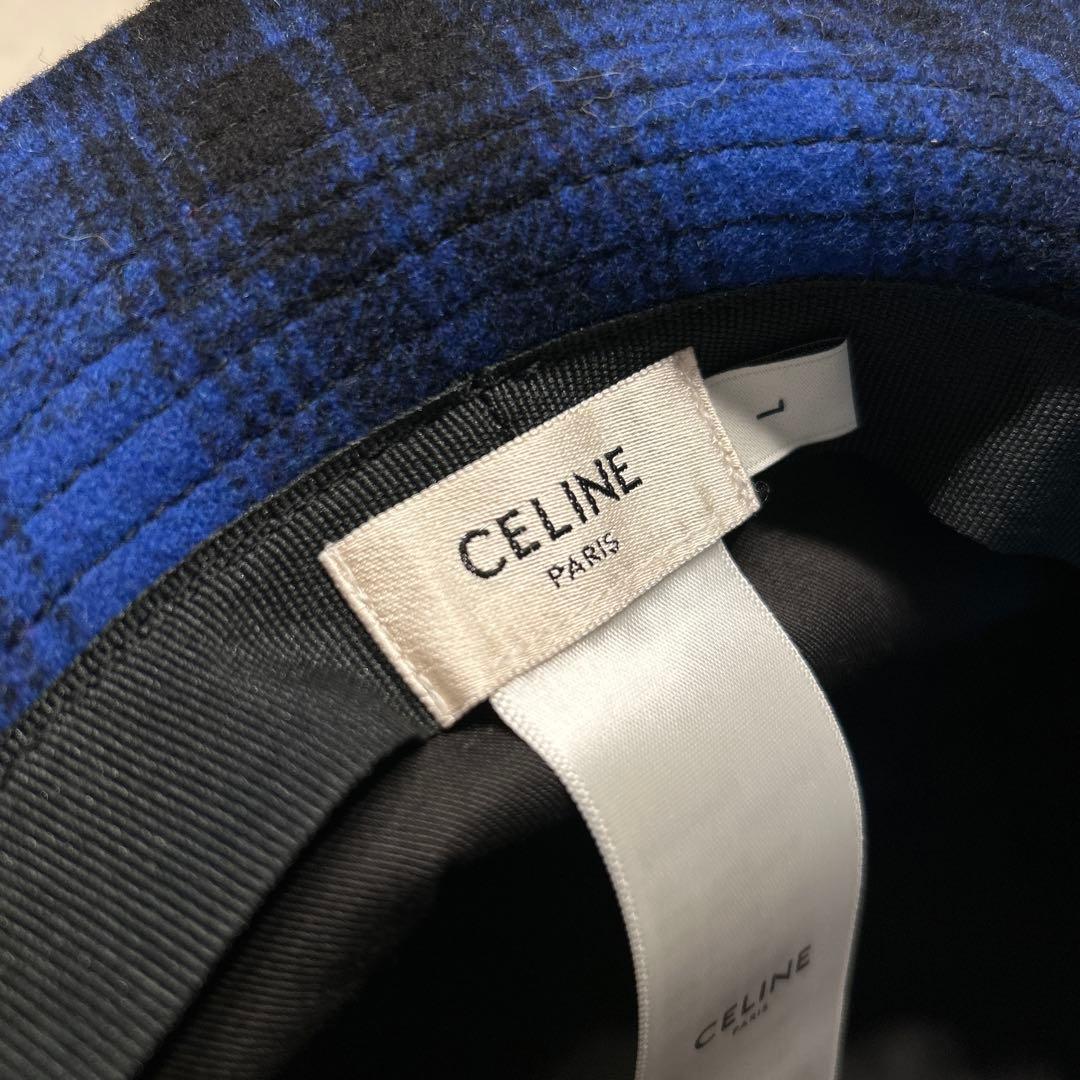CELINE バケットハット 青と黒のチェック