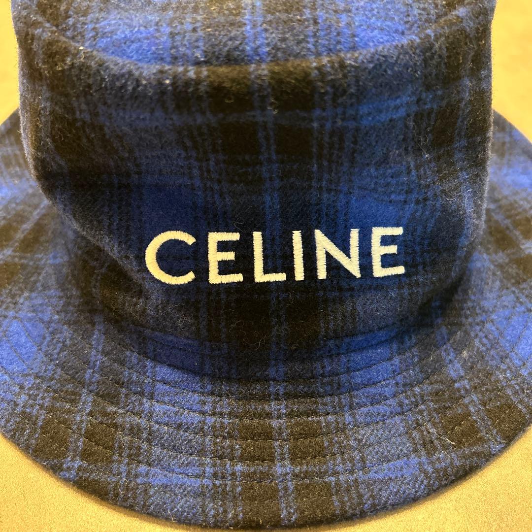 CELINE バケットハット 青と黒のチェック