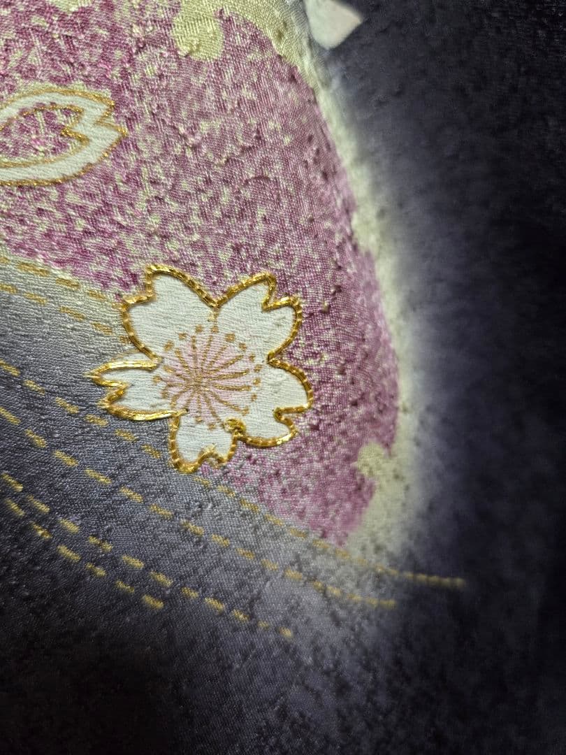 新品❤手描き友禅「雪輪と桜」金駒刺繍◾落款入り躾糸付き　一点物