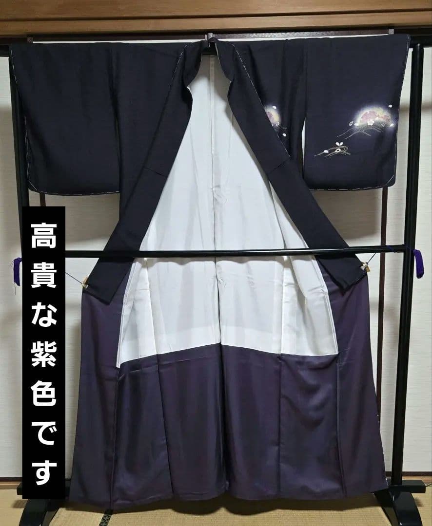 新品❤手描き友禅「雪輪と桜」金駒刺繍◾落款入り躾糸付き　一点物