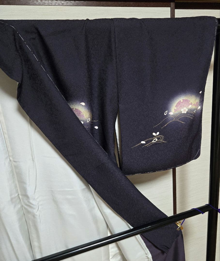 新品❤手描き友禅「雪輪と桜」金駒刺繍◾落款入り躾糸付き　一点物