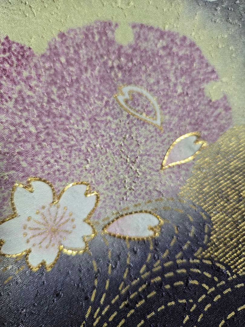 新品❤手描き友禅「雪輪と桜」金駒刺繍◾落款入り躾糸付き　一点物