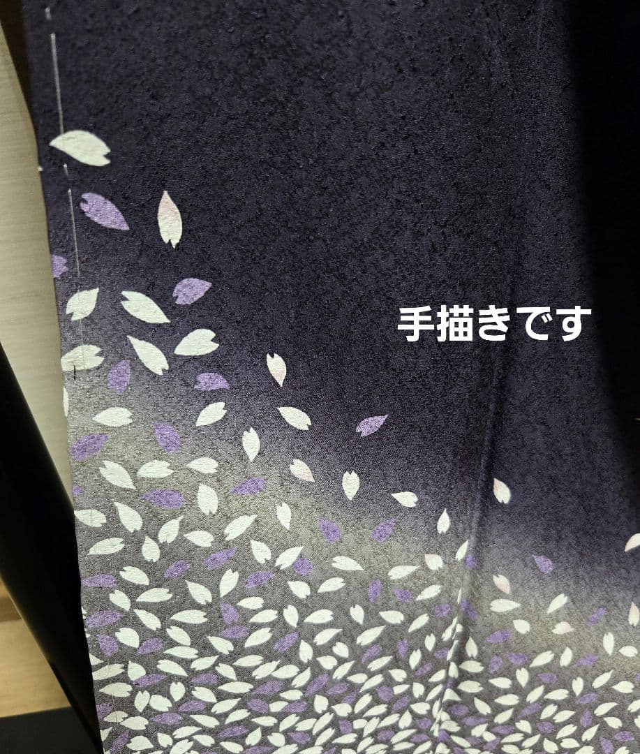 新品❤手描き友禅「雪輪と桜」金駒刺繍◾落款入り躾糸付き　一点物