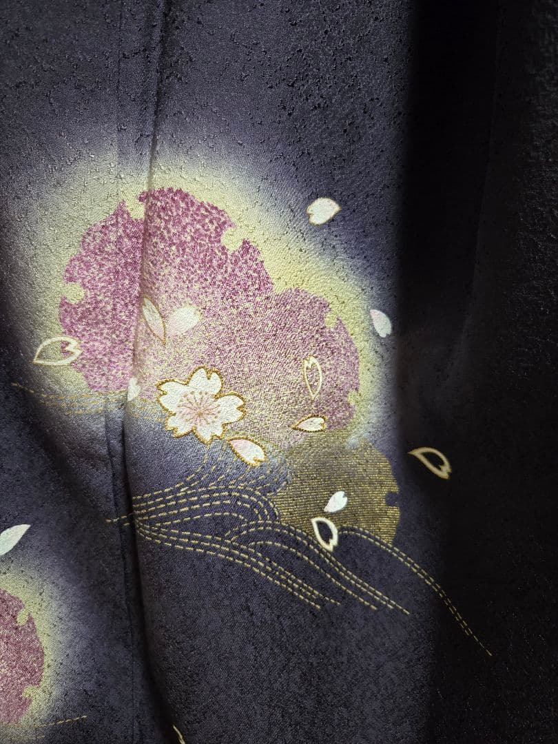 新品❤手描き友禅「雪輪と桜」金駒刺繍◾落款入り躾糸付き　一点物