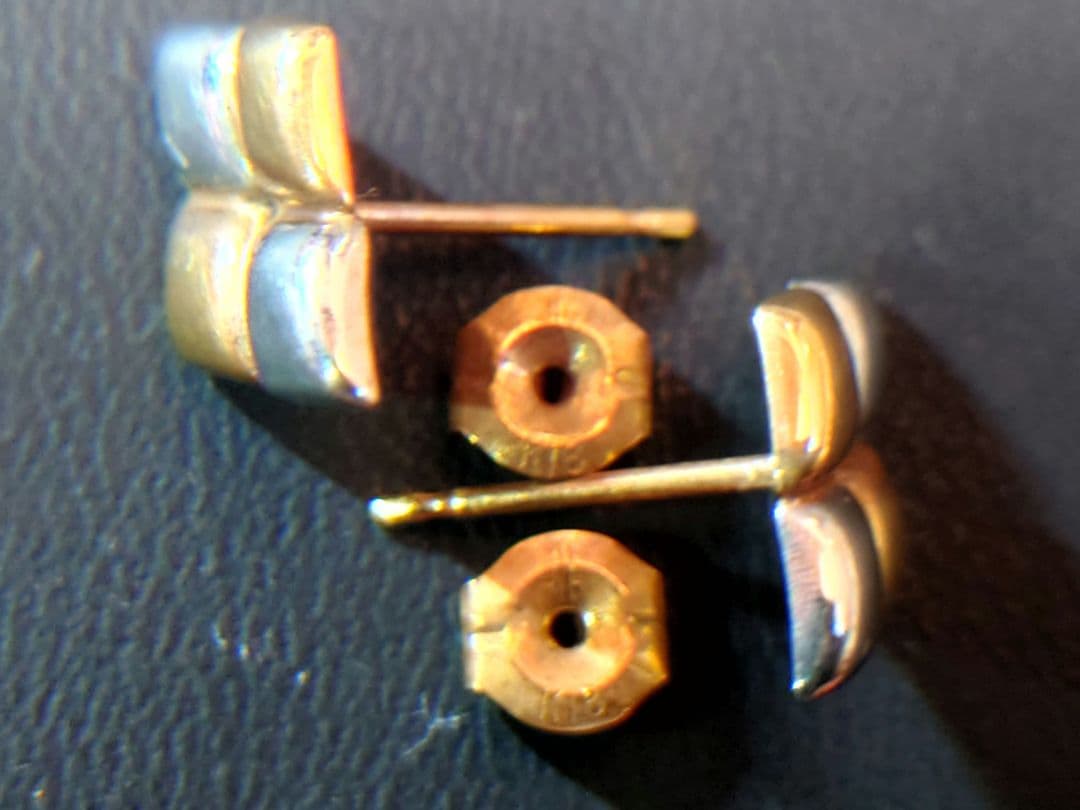 K18・pt　コンビ ピアス 18金 ひし形