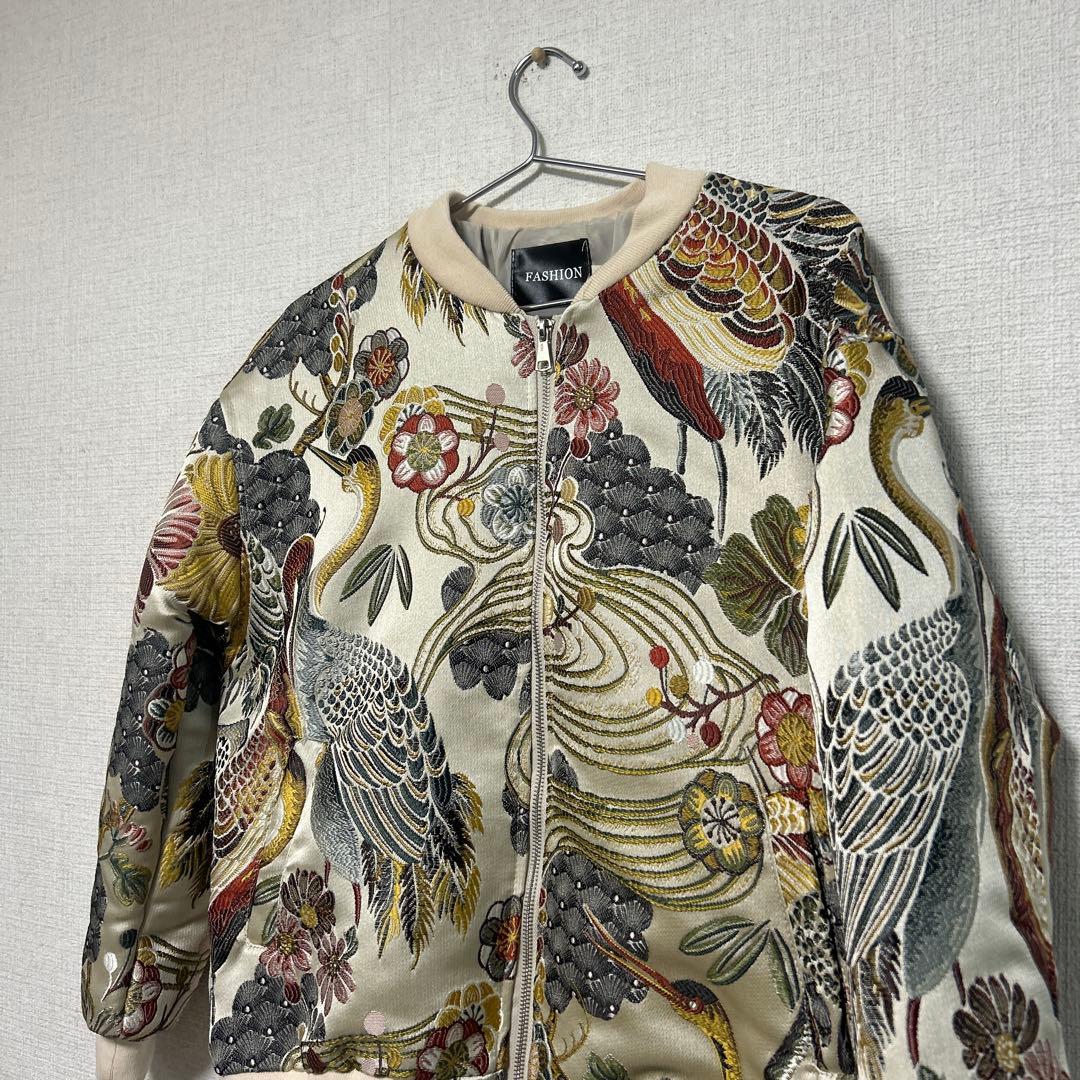 ★激レアデザイン★ 十萬番　スタジャン　ブルゾン　ジャケット　鶴　刺繍