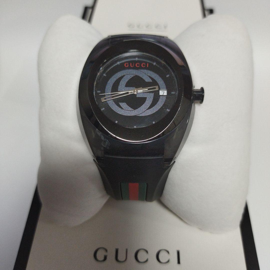 訳あり品 GUCCI グッチ SYNC シンク メンズ腕時計 黒ラバーベルト
