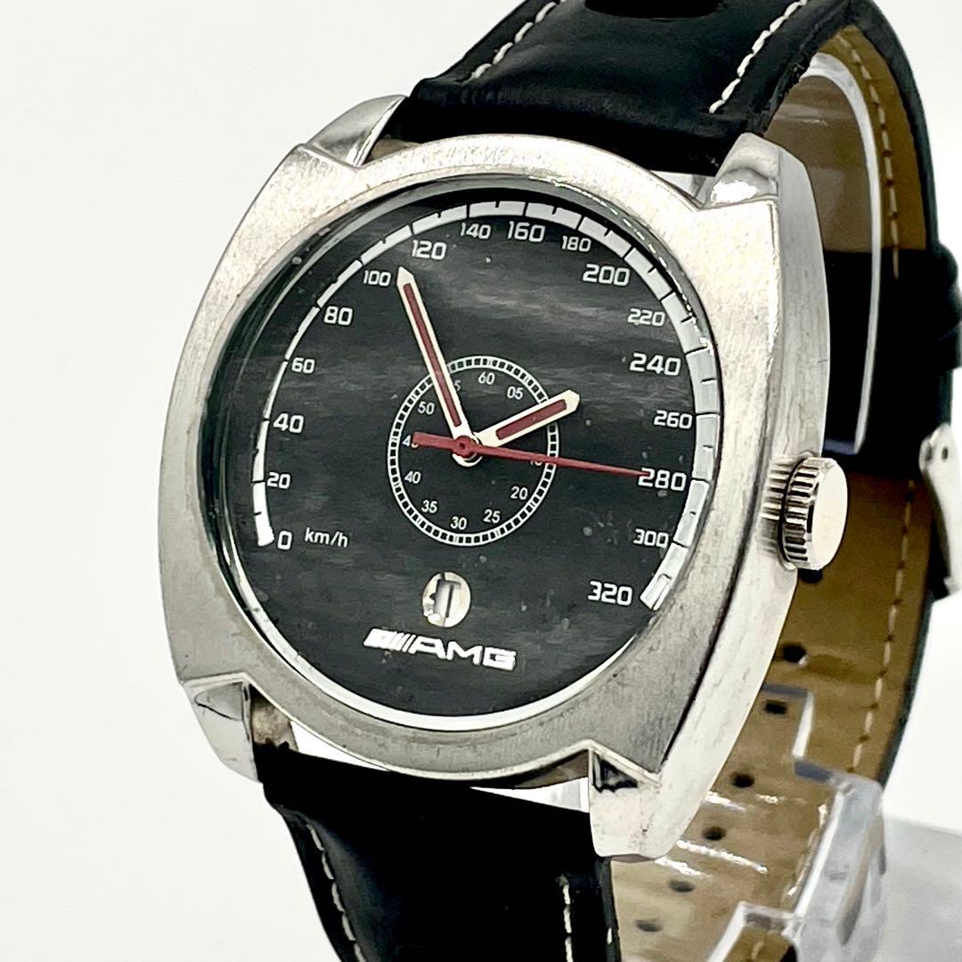 【稼働/新品電池】AMG メルセデス デイト 黒文字盤 箱 腕時計 メンズ