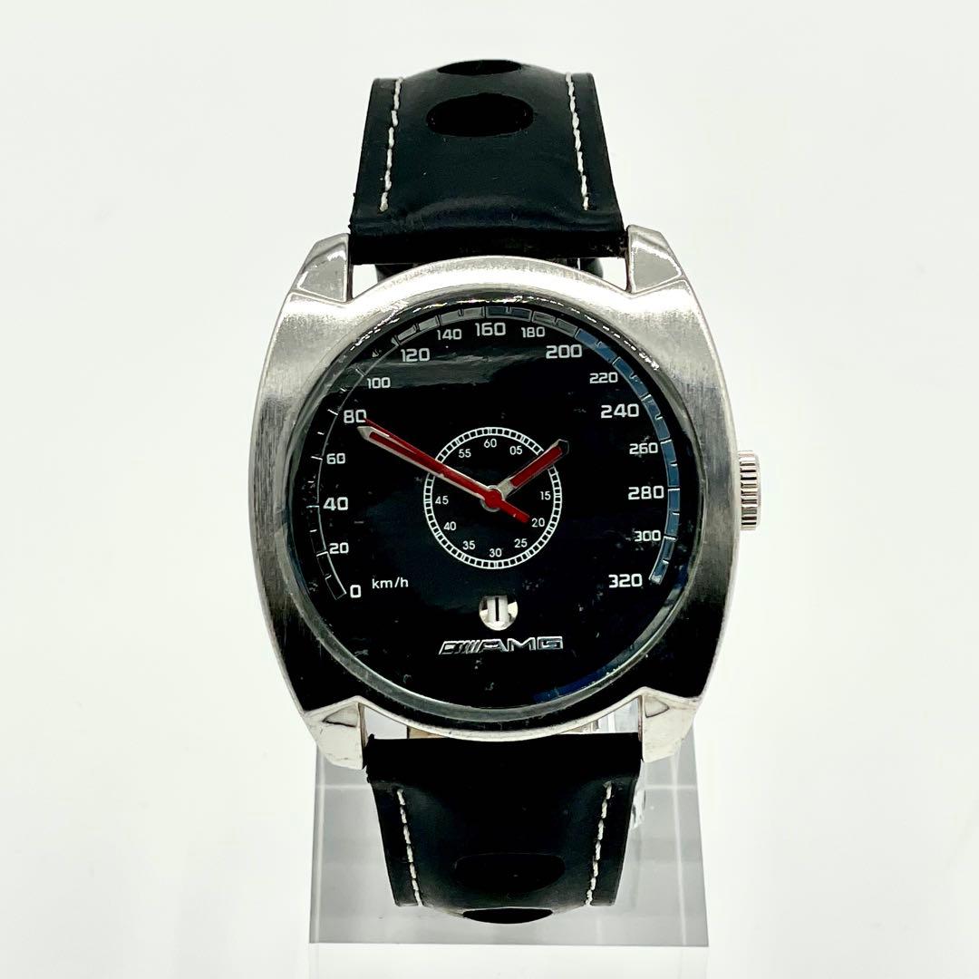 【稼働/新品電池】AMG メルセデス デイト 黒文字盤 箱 腕時計 メンズ