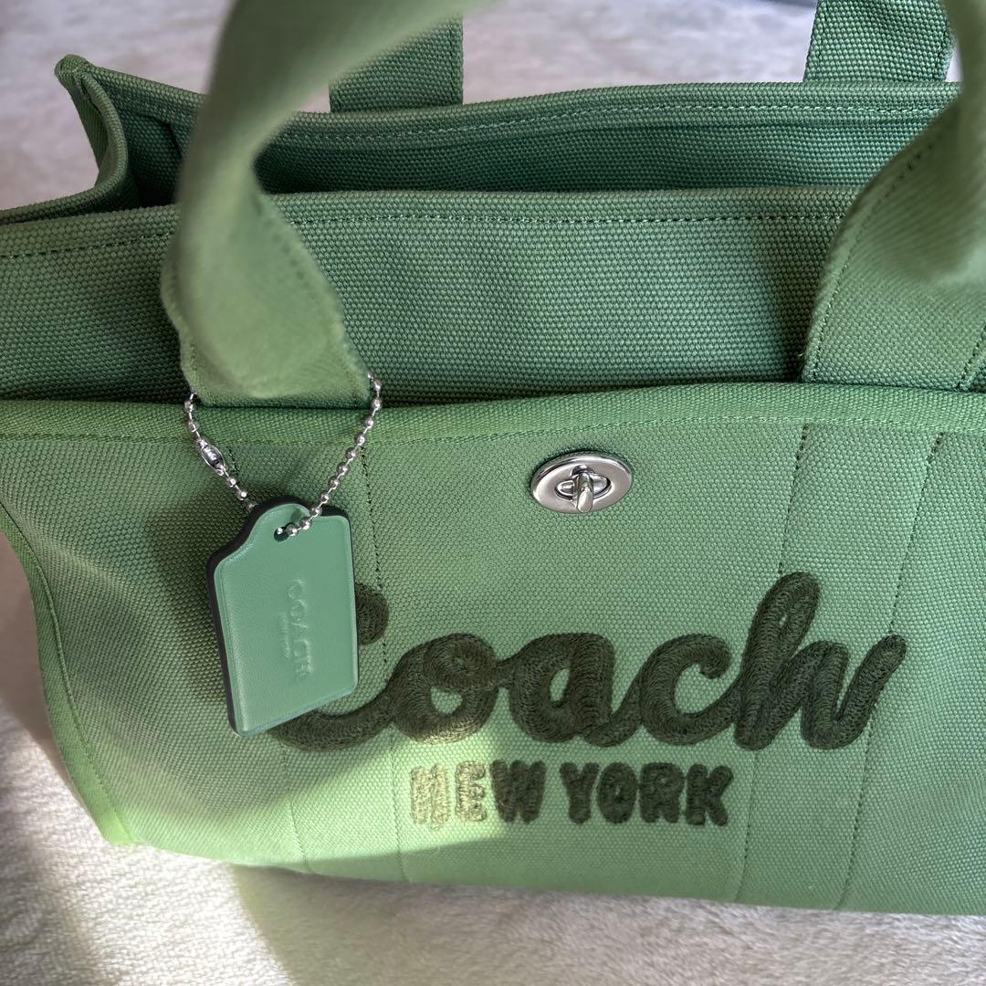 Coach グリーン ロゴトートバッグ★ショルダー付き