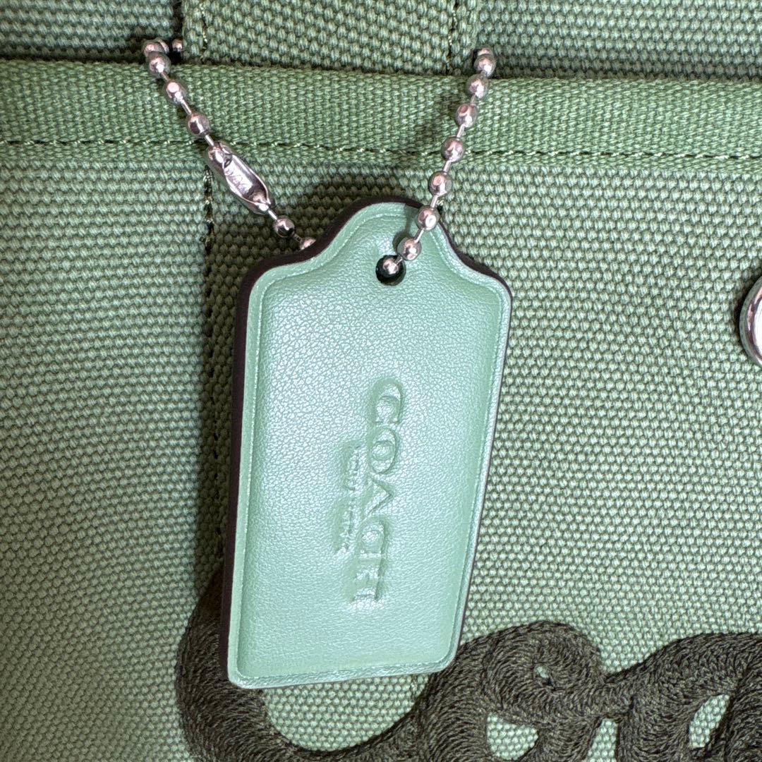 Coach グリーン ロゴトートバッグ★ショルダー付き