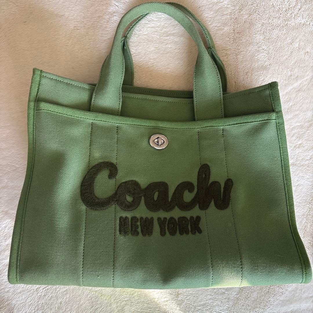 Coach グリーン ロゴトートバッグ★ショルダー付き