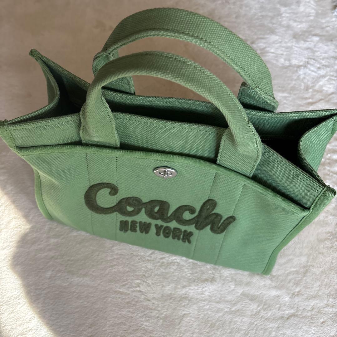 Coach グリーン ロゴトートバッグ★ショルダー付き