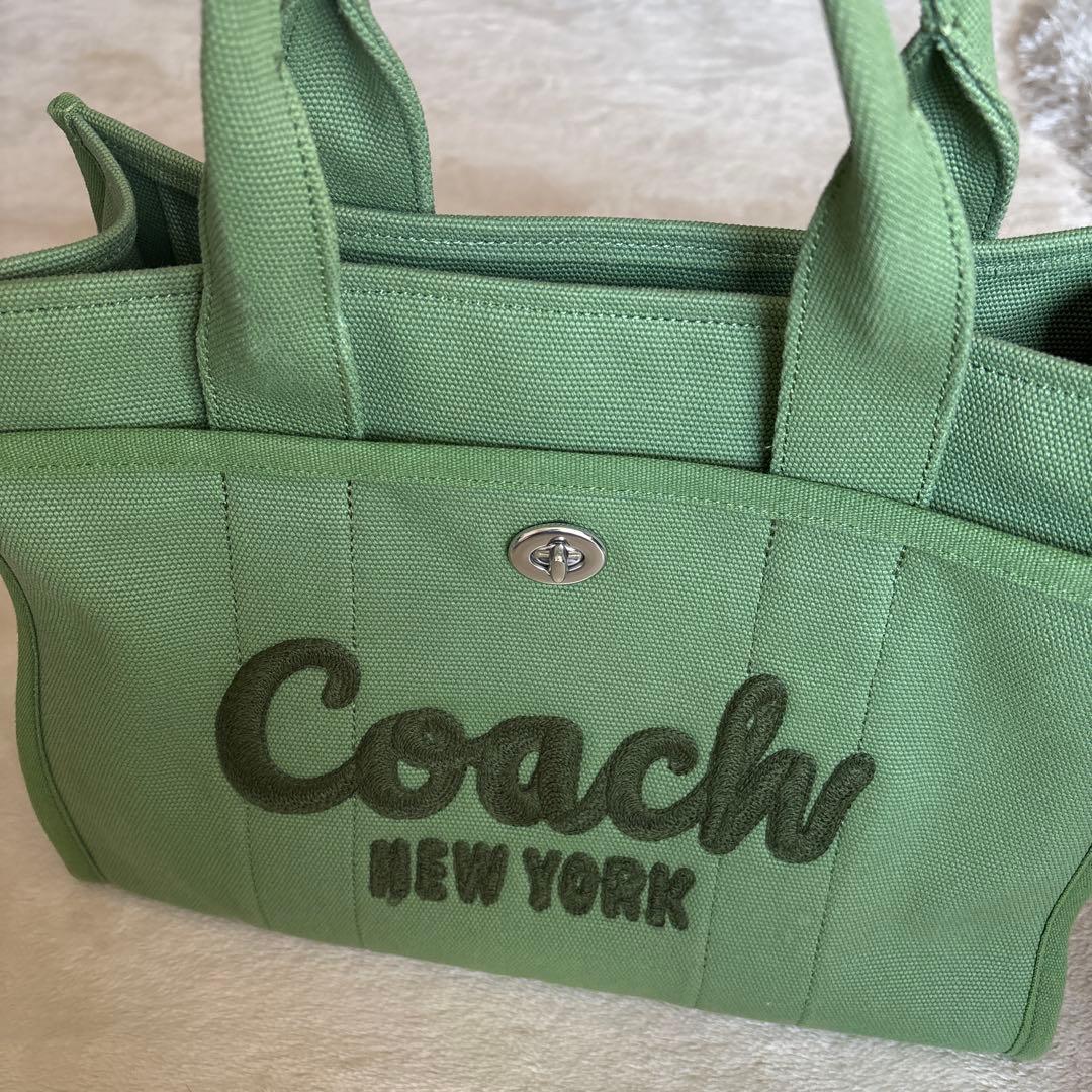 Coach グリーン ロゴトートバッグ★ショルダー付き