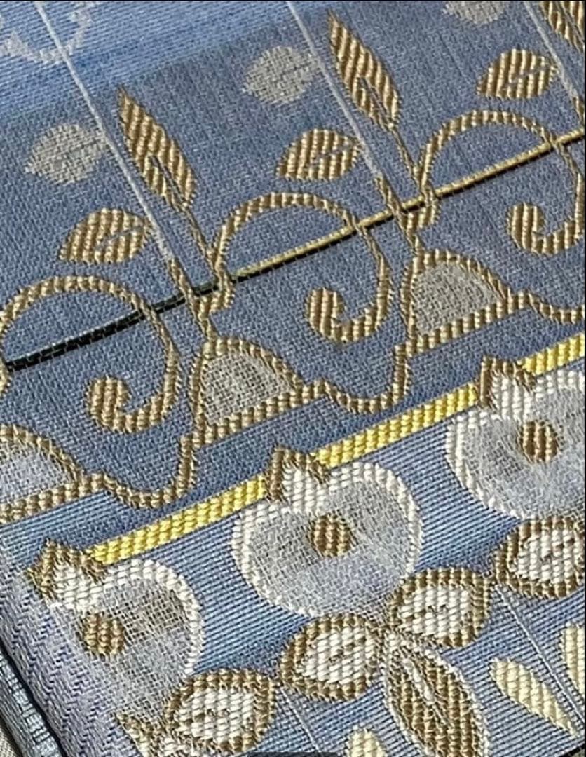 夏帯 袋帯 六通柄 正絹 格子柄 葉文 未使用 イ6533