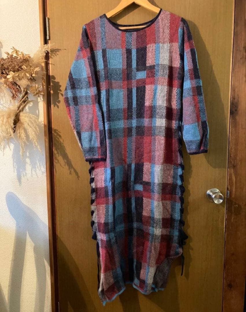 ワンピース Ameri BIG CHECK LACE UP KNIT DRESS