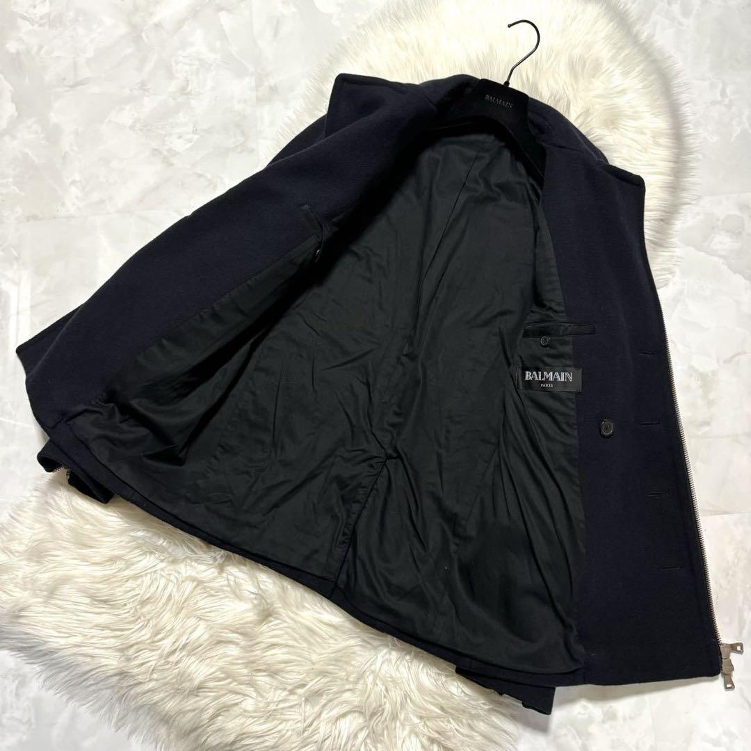 本物 バルマンオム エンブレムボタン ピーコート ジャケット 44 黒